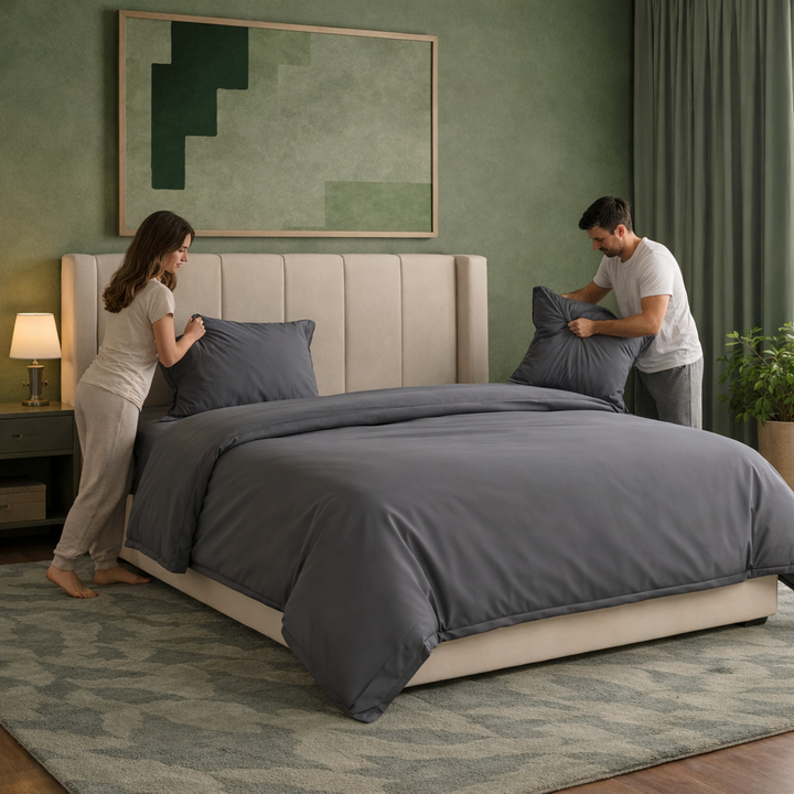 Harmonie - Taie d’oreiller grise ardoise respirante, douce et hypoallergénique