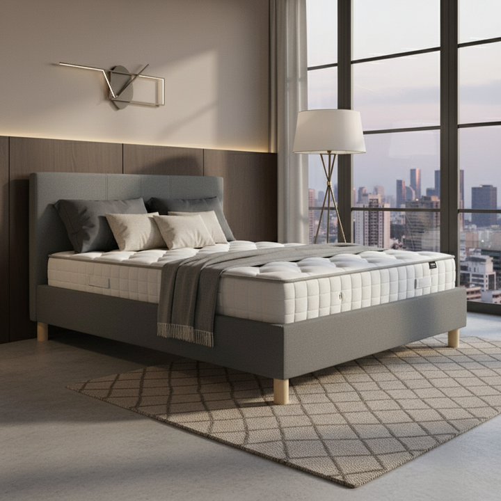 Loft - Lit tissu avec tête de lit design nordique et élégance intemporelle