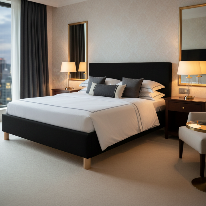 Loft - Lit tissu avec tête de lit design nordique et élégance intemporelle