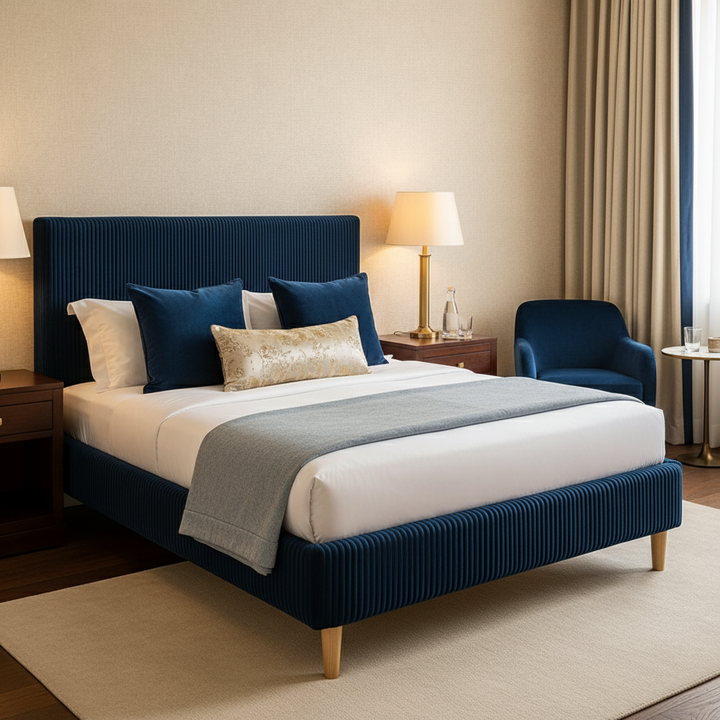 Loft - Lit velours côtelé avec tête de lit design nordique et élégance intemporelle