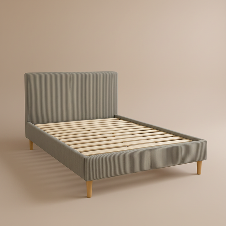 Loft - Lit velours côtelé avec tête de lit design nordique et élégance intemporelle