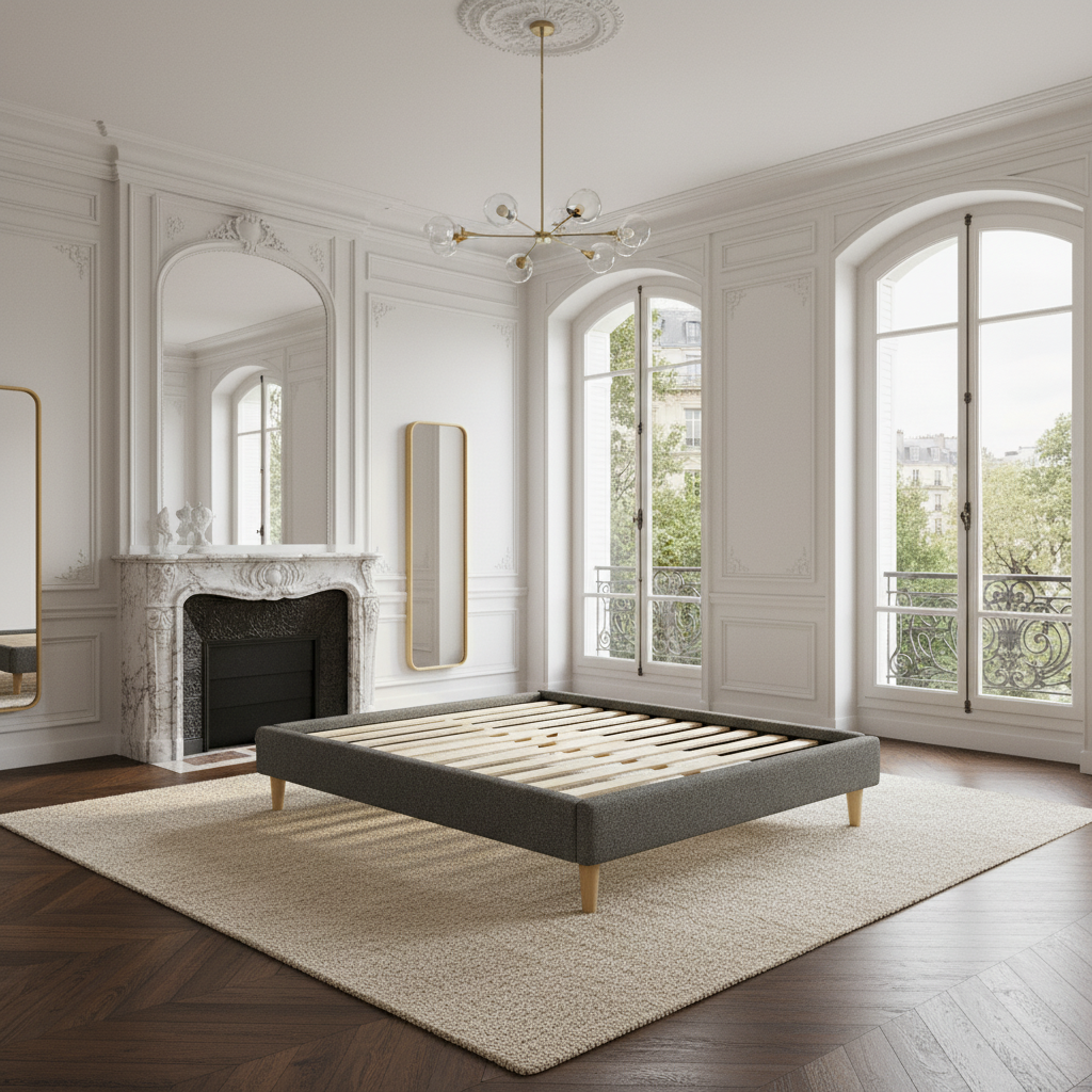 Cosy - Lit bouclette sans tête de lit cadre de lit bois