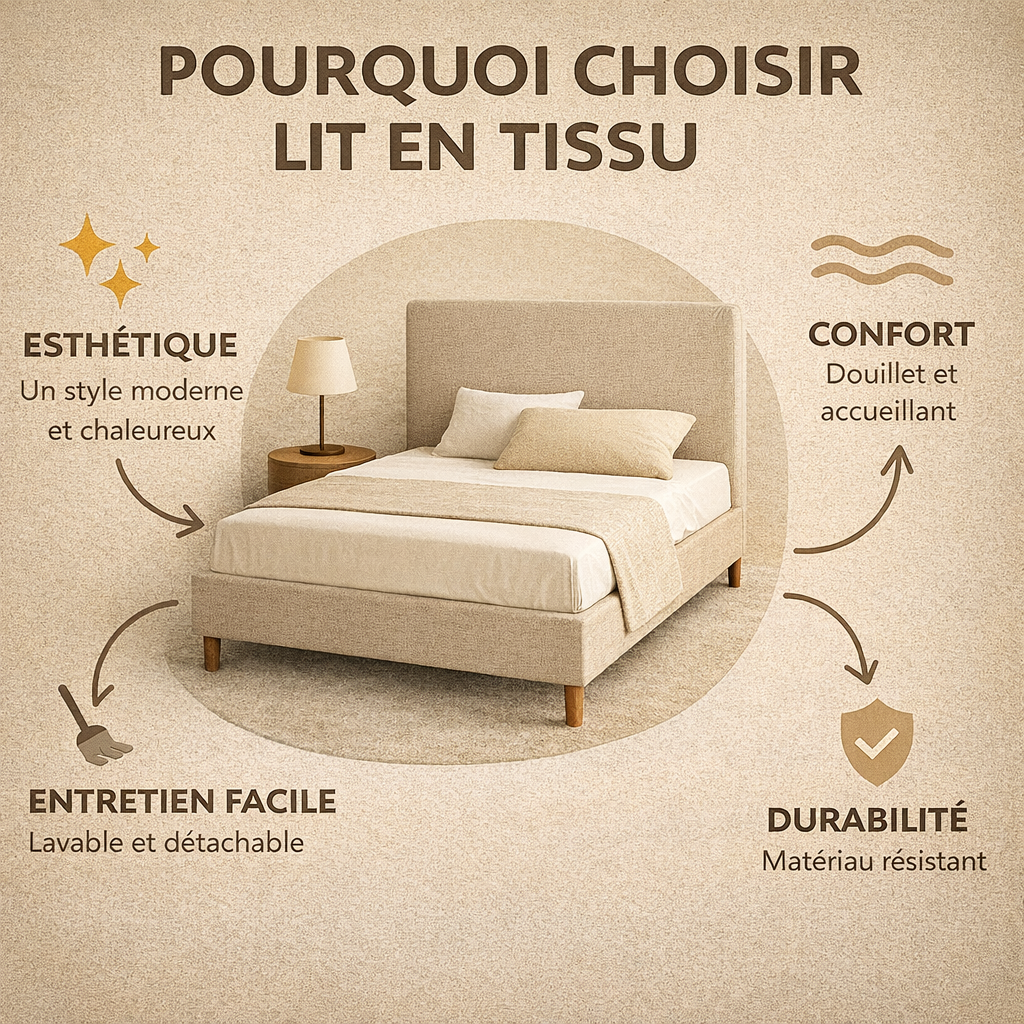 Loft - Lit coffre avec tête de lit et grand coffre Tissu Gris foncé