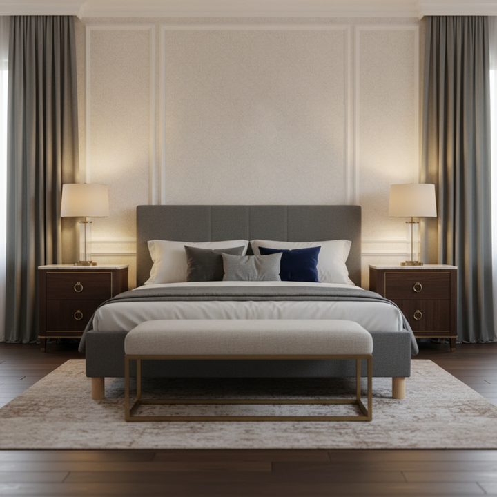 Loft - Lit tissu avec tête de lit design nordique et élégance intemporelle