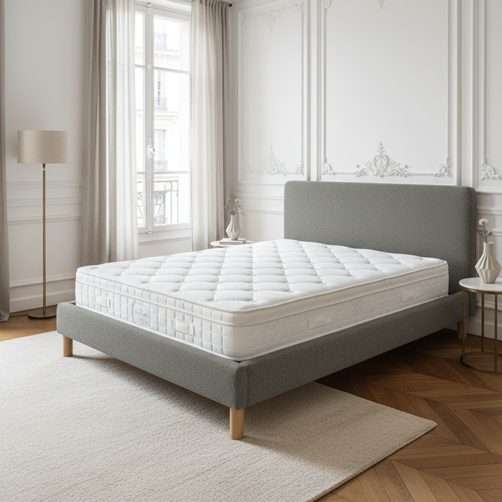 Loft - Lit bouclette avec tête de lit design nordique et élégance intemporelle